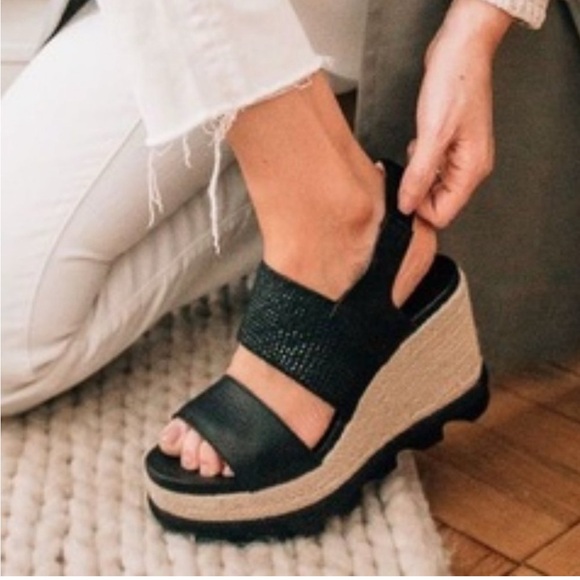 Sorel Joanie II Slingback Espadrille Wedge Sandals Black Leather SZ 7 - Picture 16 of 16